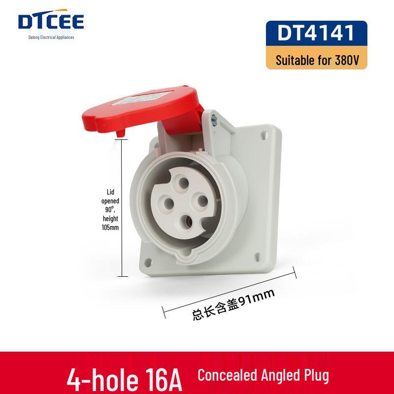 Non-Explosion-Proof Industrial Angled Seat Aviation Connector, Three-Phase, 3/4/5-Core, IP44, 16A/32A Plug