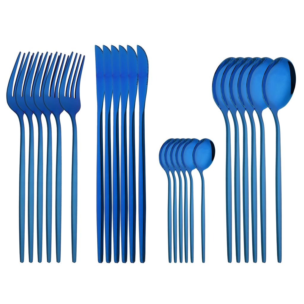 24 stk skinnende sølv servise i rustfritt stål bestikksett gafler Kniver skjeer Kjøkken middagssett Familie servisesett Service for 6