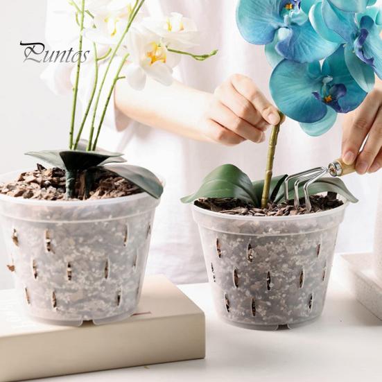 2 Stück transparente Orchideentöpfe, Blumenkübel, Design mit seitlichen Löchern, wiederverwendbar, weit verbreitet, Kunststoff-Orchideentöpfe mit Tabletts