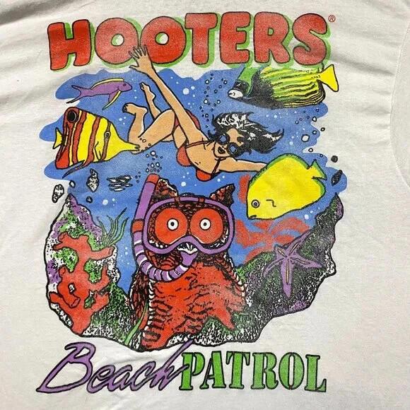 Hooters Beach Patrol Hootie Deep Sea Diving Bar retro t shirt white tee Unisex T-Shirt S