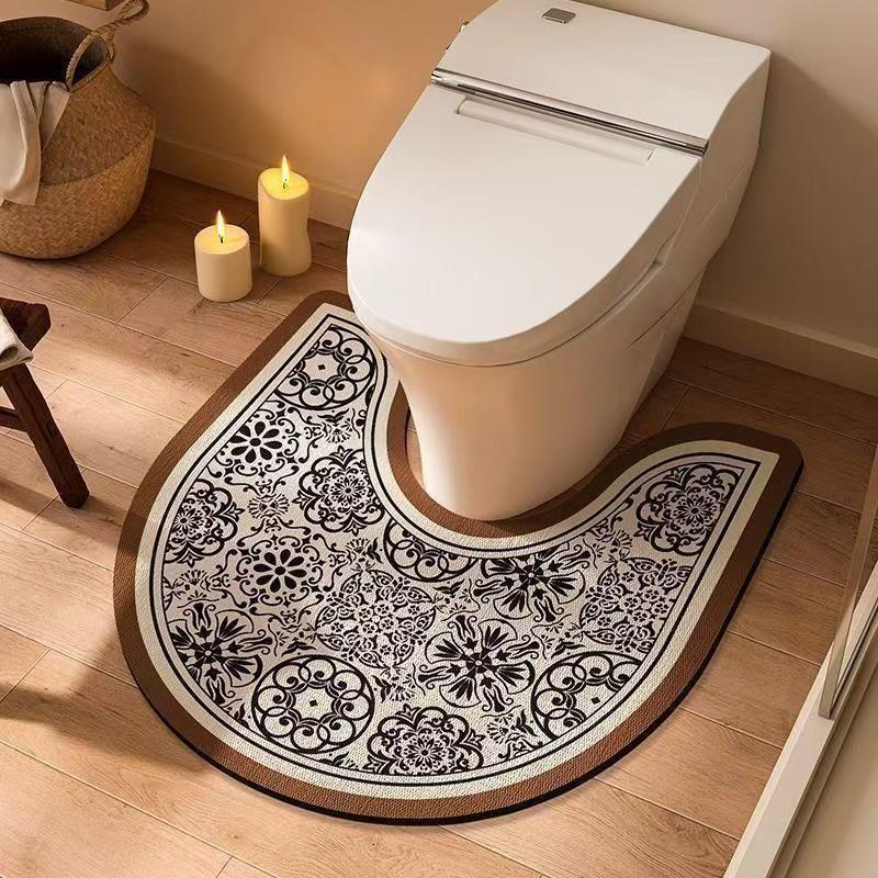 1 pièce Tapis de sol en forme de U facile pour salle de bain, Tapis de porte sanitaire absorbant, Tapis antidérapant à séchage rapide, Paillasson, Toilettes, Décoration de salle de bain pour la maison