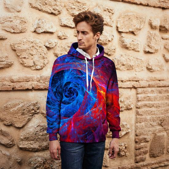3D Print Hoodie Men Hooded Sweatshirt with Drawstring Casual Loose Thickened Pullover Sweatshirt for Spring Autumn Winter Daily Wear Sports Street