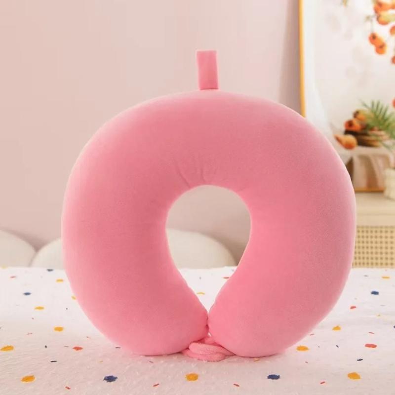 New in Minimalist Plush U-shaped Pillow Neck Airplane Pillow Traveling Car Home Office Neck Flight Pillow Snap Strap Soft Cover