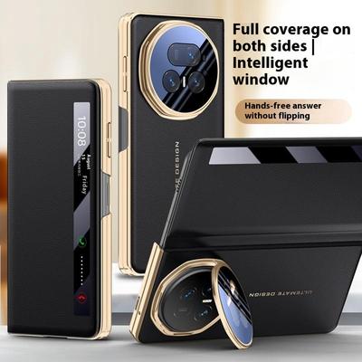 Pro Honor Magic V5 5G Pouzdro Smart View Okénko Kožený Kryt Telefonu s Kovovým Stojanem na Čočku