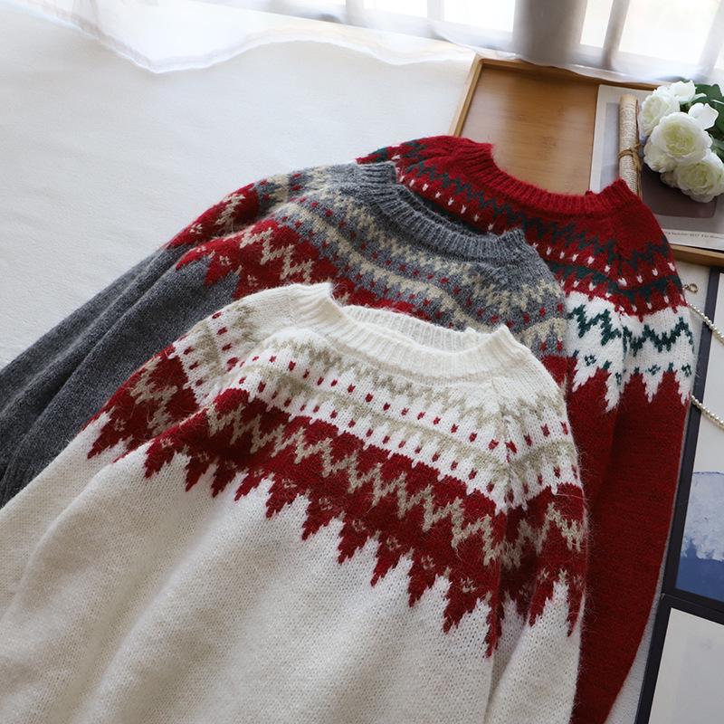 

[Bi Zheng] 2024 Winter Fair Isle Jacquard Round Neck Women s Sweater Style 3087 One Size
