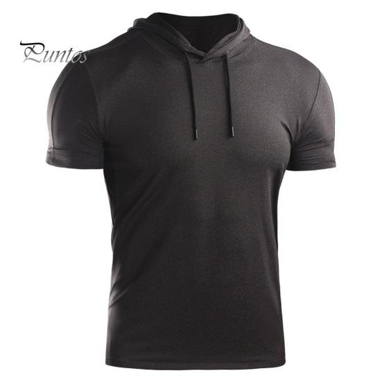 

Летняя мужская толстовка с капюшоном на шнурке, приталенная, эластичная, однотонная, с короткими рукавами, пуловер средней длины, повседневная спортивная повседневная одежда, топ 3XL черный серый