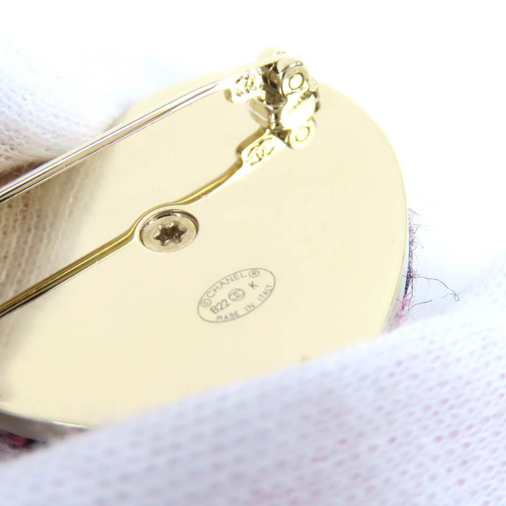 Excellent CHANEL Brooch COCO Mark Heart-shaped Tweed pink Women B22K AB9496 Used