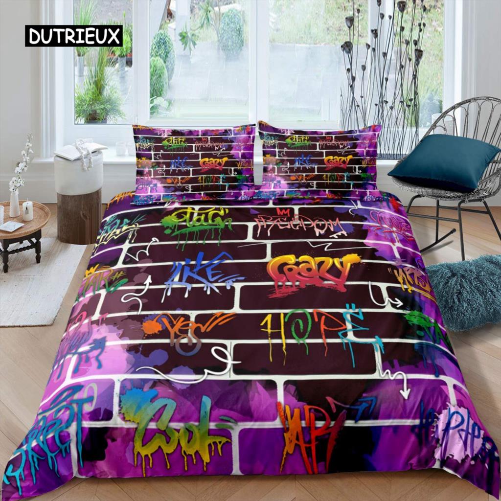 Music Notes Duvet Cover Set Queen Size Purple Musical Theme Bedding Set Gold Shiny Pattern Comforter Cover for Kids Girls Adult