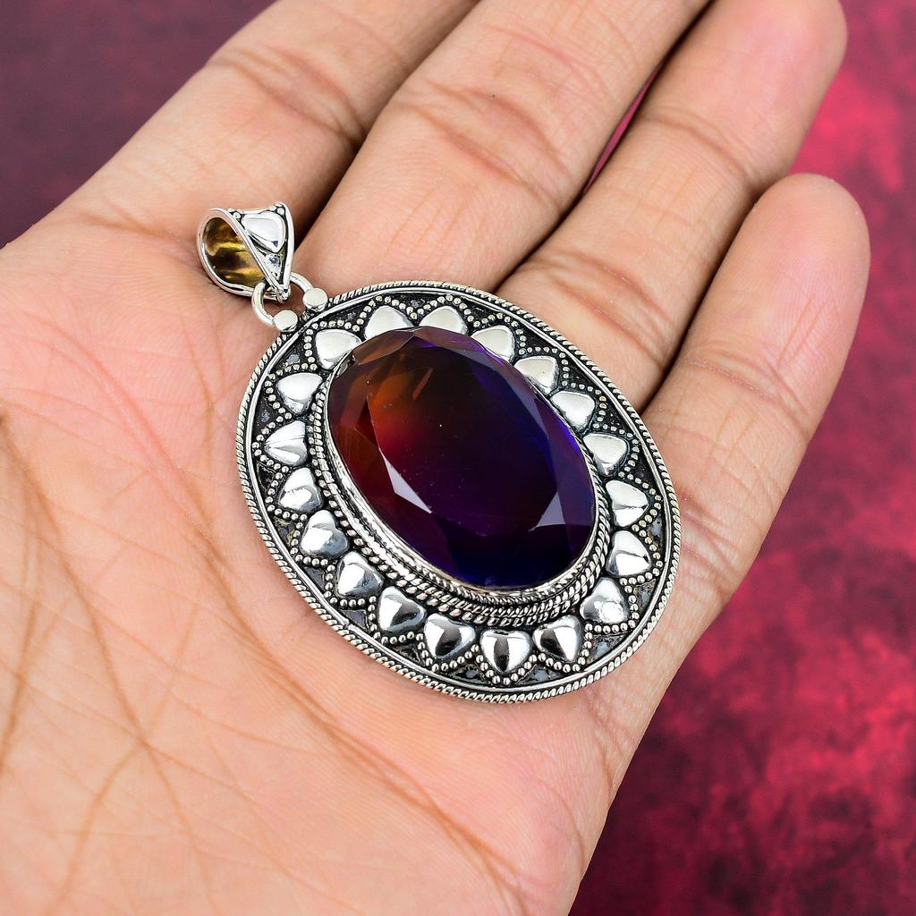 Bi-Color Tourmaline 925 Solid Sterling Silver Pendant, Handmade Gemstone Pendant Jewelry, Gifts For Wife Brand New Pendant
