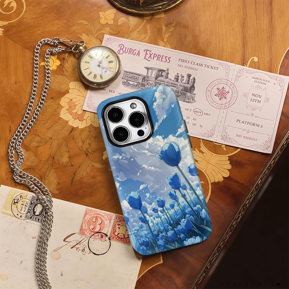 Blue TulipFor Magnetic Phone Case for IPhone 17 16 15 14 13 Pro Max Plus Single Double-layer Tough Case