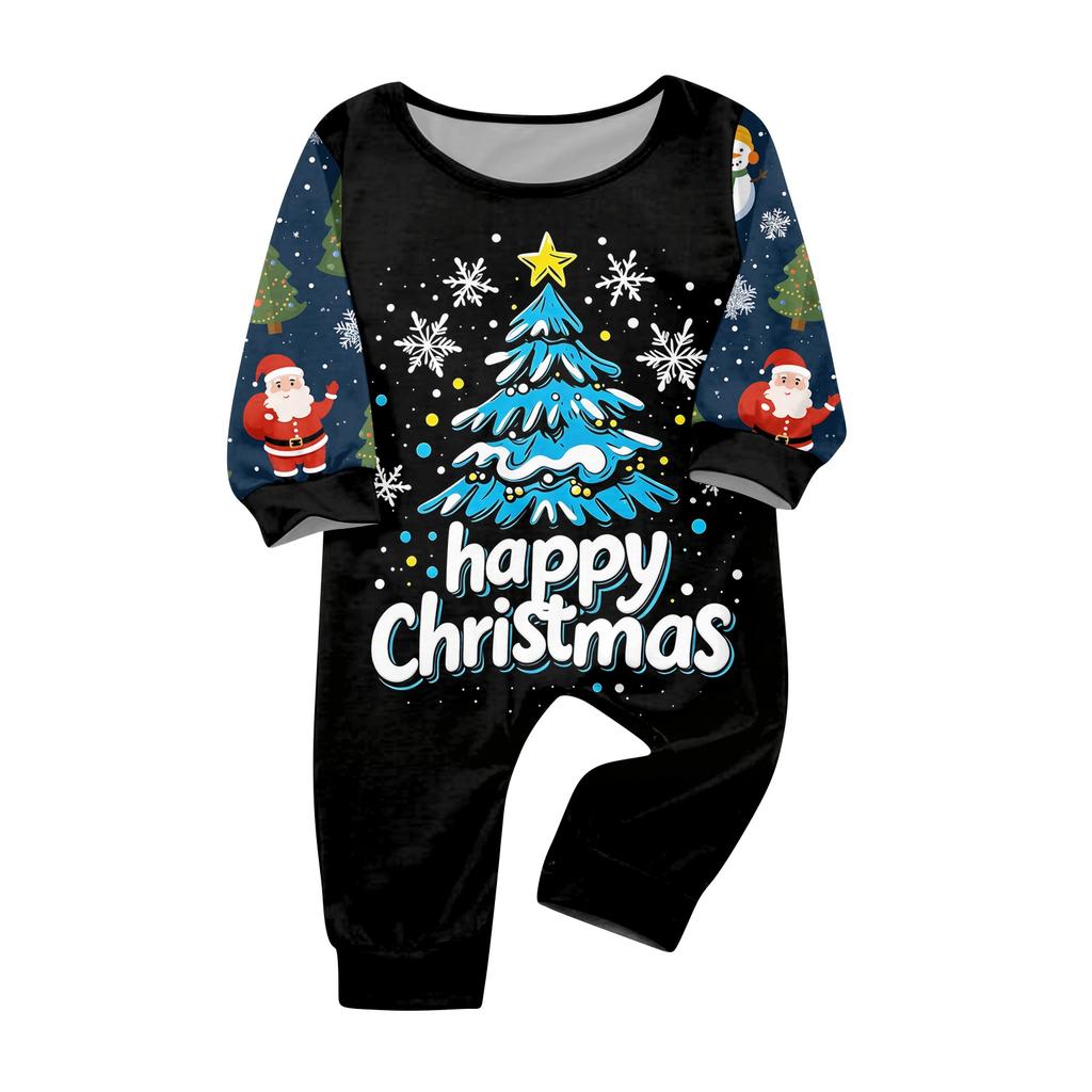 Family Matching Christmas Print Neck Long Sleeve Top and Pants Pajama Set