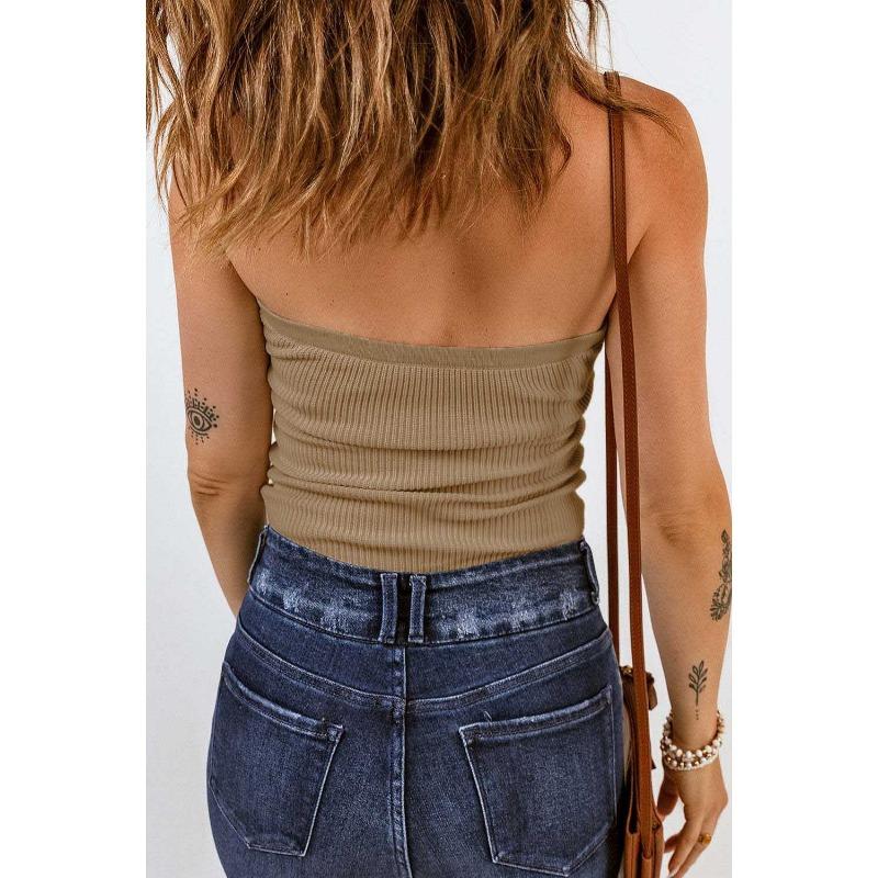 Top a tubo senza spalline con nodo frontale da donna Top corto a coste senza maniche Y2K Casual da sera