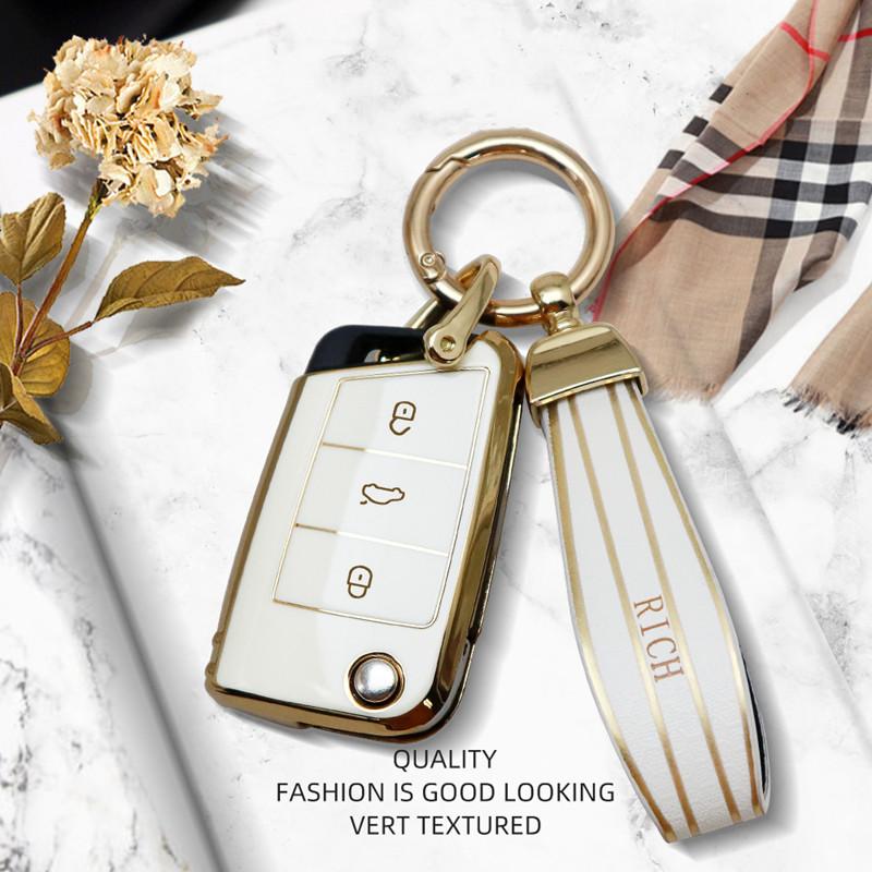 Luxuriöse Fernbedienungsschlüsselhülle für Volkswagen VW Polo Golf 7 MK7 Tiguan MK2 für SEAT Ateca Leon FR 2 Ibiza für Skoda Octavia