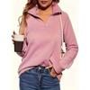 Women's Casual Knitted Zipper Sweater, Long-sleeved V-neck Loose Pullover, Pure Color, Suitable for Wearing In Spring and Autumn, Regular Hem