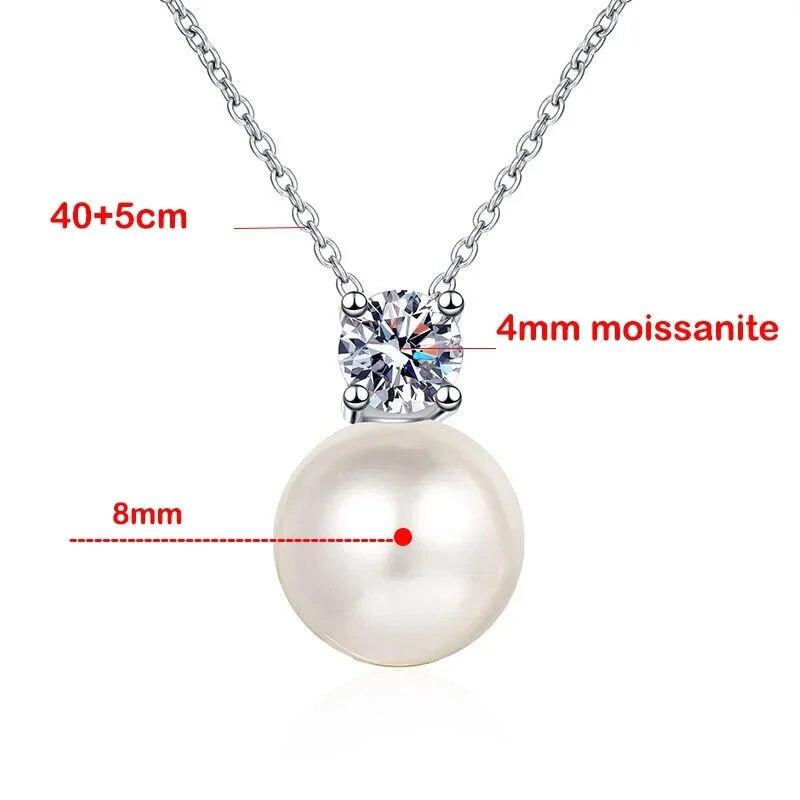 D Farge 0.3CT Moissanite Kvinners Halskjede 8 mm Perleanheng 100 % 925 Sterling Sølv Bryllupsdato Smykker Elegant kjede