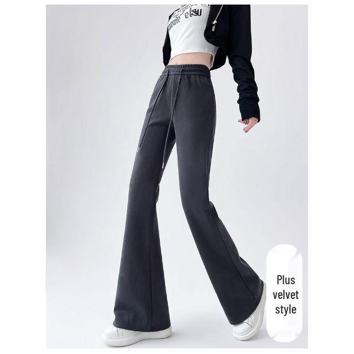 American Spicy Girl Women's Gray Fleece-Lined Bootcut Yoga Pants: Winter Warm, Elastic Waist, Casual Micro Flare.