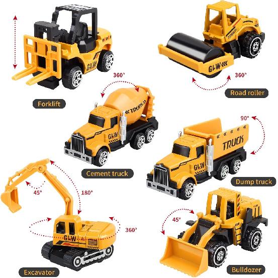 Kids Construction Toys, Construction Truck Toys Set w/Crane, Excavator, Forklift,Bulldozer,Dump Trucks,Cement Truck,Road Roller, Alloy Construction
