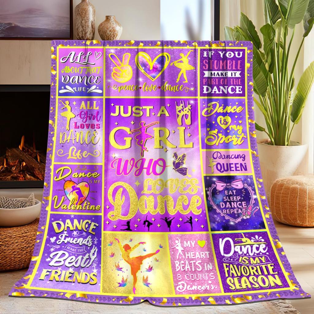 Dance Blanket Gifts for Girls, Super Soft Cute Purple Ballet Dancer Gifts Blanket for Dance Lovers Teen Girls Women Teacher, Warm Cozy Fun Plush