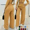 Women's High Waist Wide Leg Pants with Button Detail