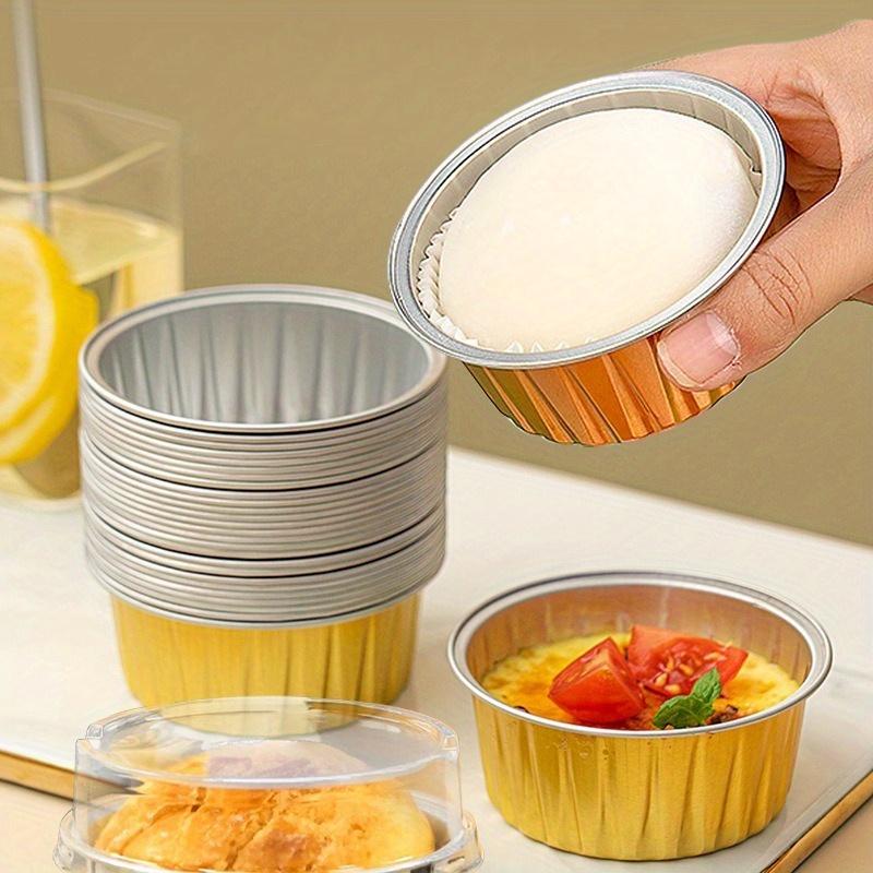 50pcs Set Disposable Dessert Cups with Lids - Pudding Cup Cake Shrimp Pulling Egg Mold Air Frying Pot Special Bowl Oven Tin Foil