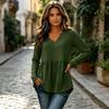 Women's Casual Fashion Loose Fit V-Neck Long Sleeve Top for Fall and Winter Wear