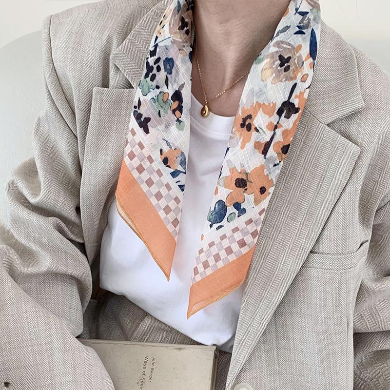 New summer cotton and linen silk scarf women's spring and autumn versatile small square scarf neck protection headscarf decorative scarf