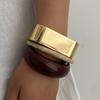 Vintage Irregular Resin Square Bangle Bracelets Punk Geometric Retro Glossy Open Metal Bracelet for Women Chunky Party Aesthetic Jewelry