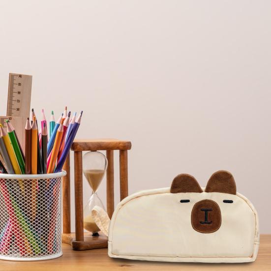 Pencil Case Cartoon Pen Pouch 3D Embroidered Cat Capybara Pen Holder Large Capacity School Stationery Organizer for Kids Teens Students