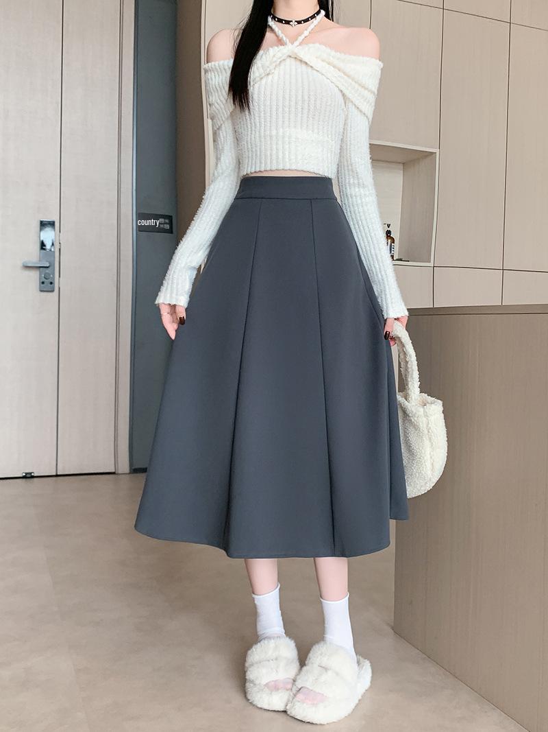 

Plus Size Women s Korean Style Woolen Flare High Waist A-Line Skirt - Autumn Winter Collection 4XL сірий колір