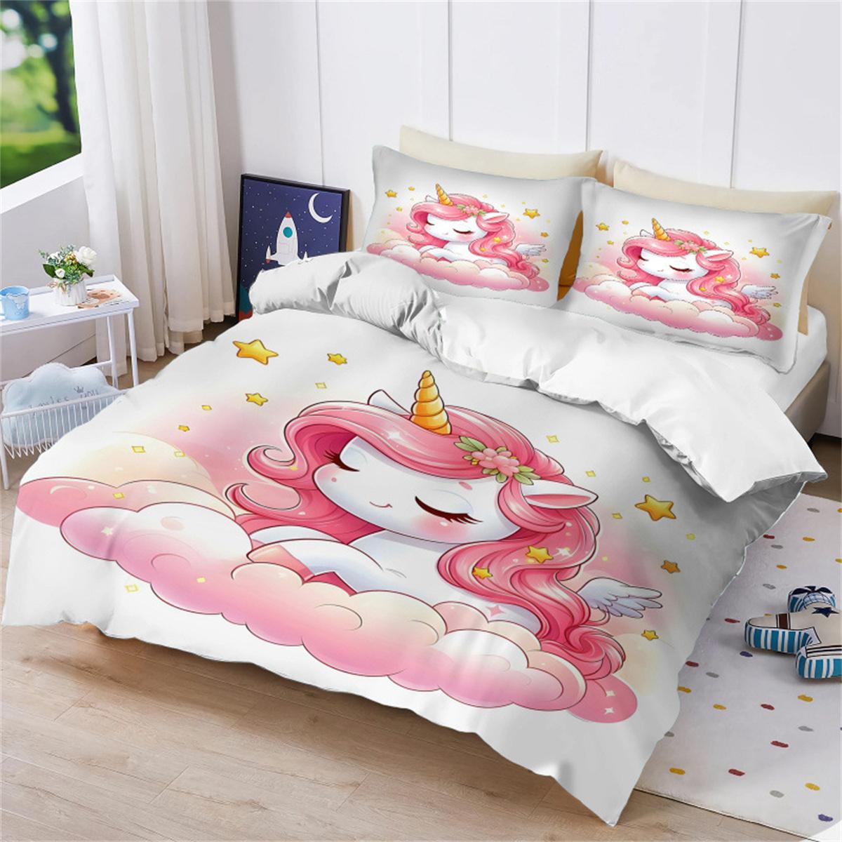Rainbow Unicorn Cartoon Duvet Cover Set 2pcs Queen Size Unicorn Cute Printed Bedding Comforter Covers Set with Pillowcases 75*50 135x200cm