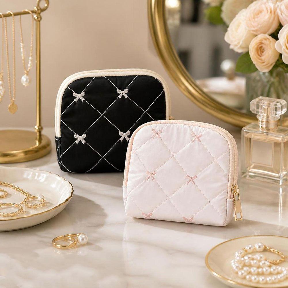 PU Leather Travel Jewelry Case Waterproof Zipper With Compartments Jewelry Storage Pouch Bowknot Design Portable Size