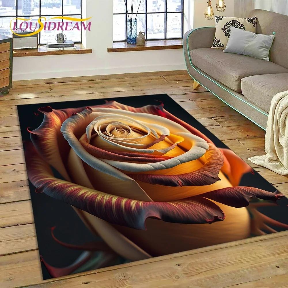 Gül Çiçekleri İskandinav Aşk Romantik Halı Kilim Yatak Odası Oturma Odası Ev Kanepe Dekorasyonu, Çocuk Oyunu Büyük Dekor Yer Paspası