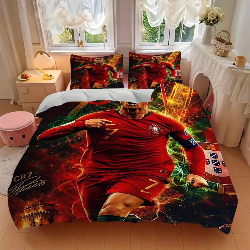 Ronaldo Portugal Soccer Legend Print 3Pcs Bedding Set,Duvet Cover with 2 Bedro,Pillowcase Home Birthday Gift
