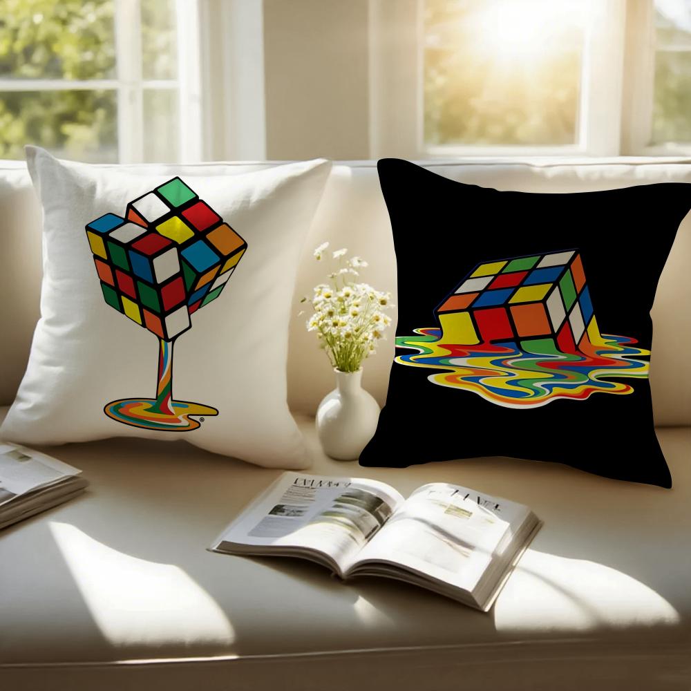 RRubiksES Cube Cushion Cover Pillowcase Antidustmite Invisible Zipper Short Plush Sofa Cushion