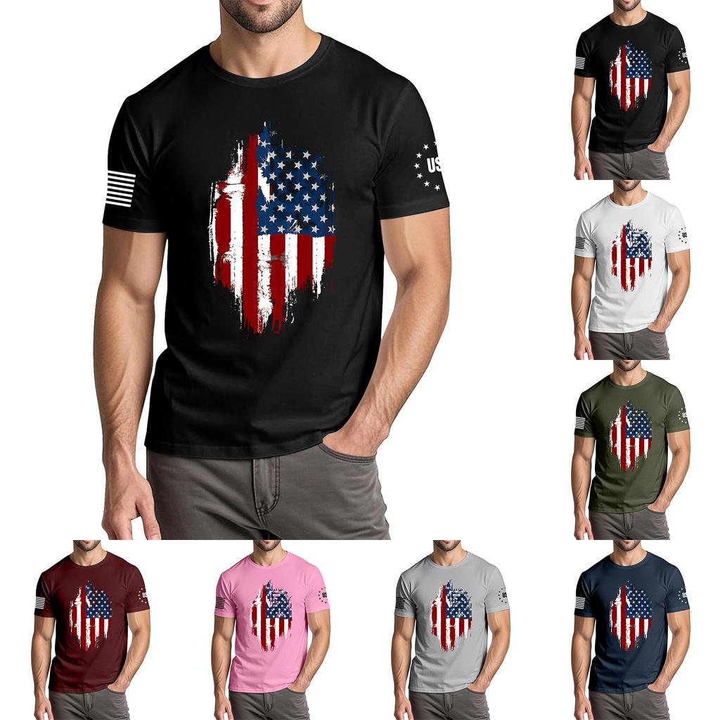 Men's Fashionable Casual Independence Day Printed Round Neck Short Sleeve T-Shirt Top