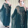 Cross-Border Indonesia Middle East Turkey Africa European and American Style Dress Chiffon Heavy Embroidery Hot Drilling Robe Plus Size Women Dress