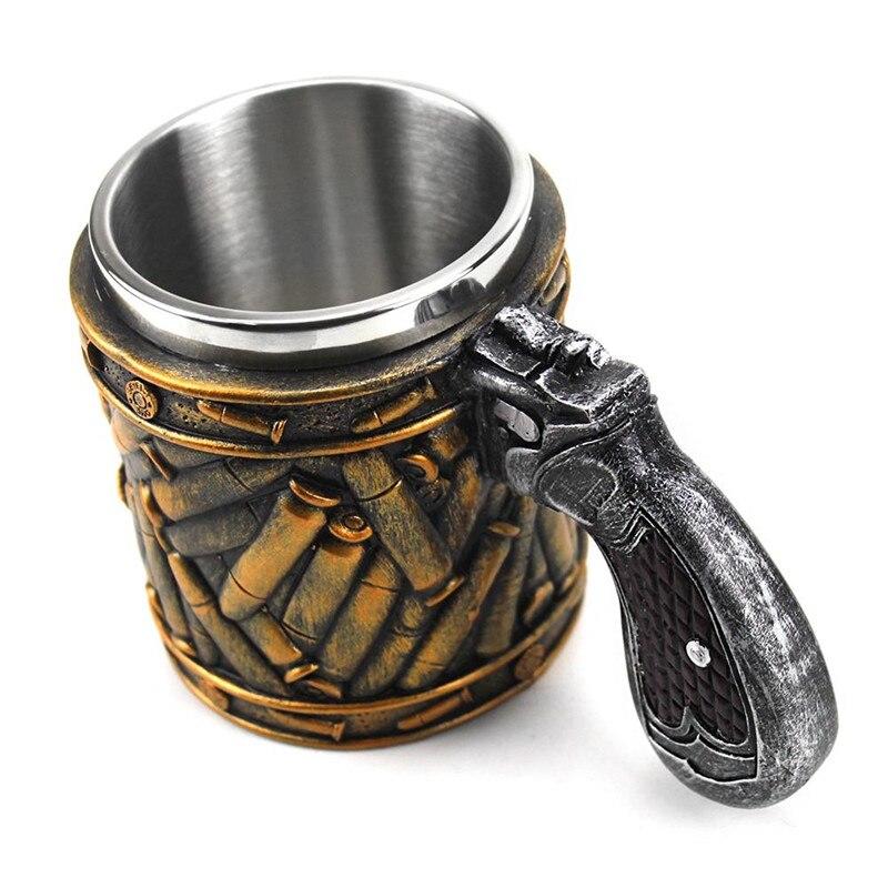 New Revolver Pistol Ball Holder Beer Cup Hand Gun Coffee Ball Wine Stein Drinking Stainless Steel Retro Cup | Cups