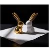 Home Decor Rabbit Statues,1 Pair, Small Decorative Accents for Shelves, Livingroom and Bedroom, Gold and White (Rabbit)