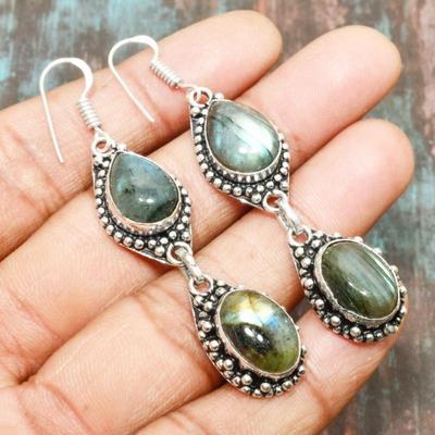 Orecchini in argento sterling 925 fatti a mano con pietra preziosa labradorite per il Ringraziamento