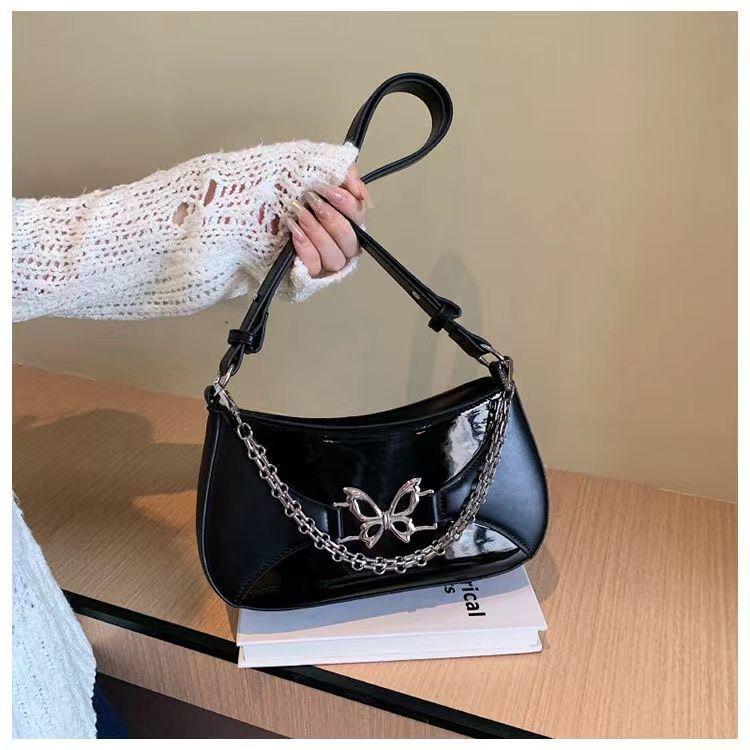 Silvery Butterfly Decoration Cool Girls Shoulder Bag Portable Ladies Crossbody Bag Fashion Chain Female Underarm Bag Handbags