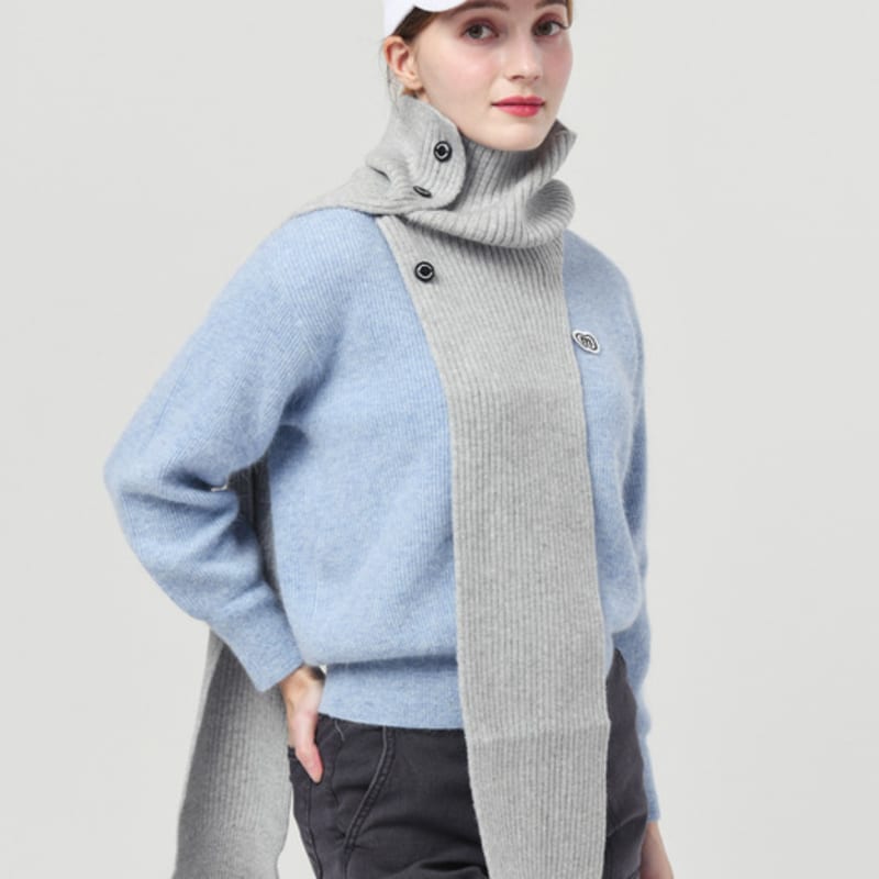 DOYOUKNOWMC 24FW Button Opening Neck Warmer Gray Knit Muffler
