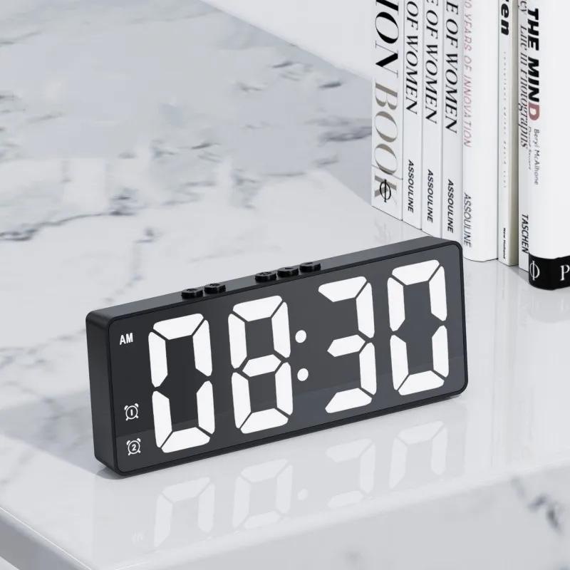 LED Electronic Mirror Alarm Clock - Sound Control Temperature Display, Desktop Digital Decor Clock