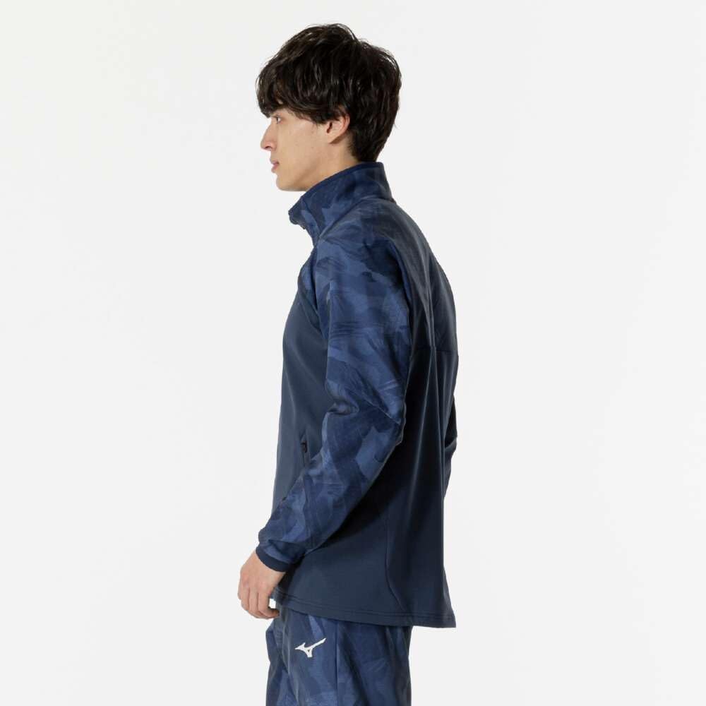 Mizuno Tech Shield Breath Thermo Training Pageant Blue Jacket, Windproof, Stretch, Water-Repellent, Moisture-Wicking, Heat-Generating, 32MCB530,