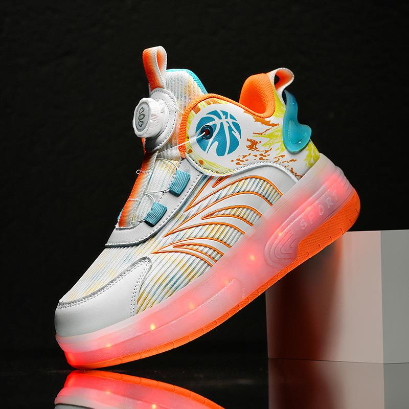 

Boys runaway shoes double wheel retractable light children skates rotating button elementary school boy Internet celebrity pulley shoes 41