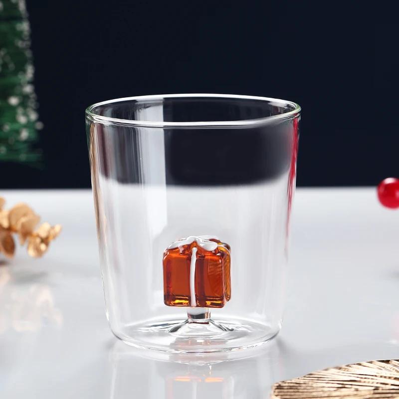 3D Cups for Christmas Transparent Glass Cups for Coffee Water Juice Mug Snowman Santa Animal Design Christmas Gift