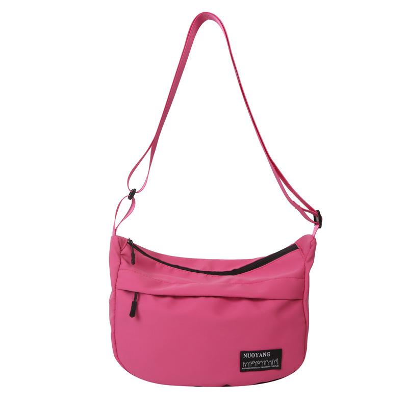 New Fashi Versatile Solid Color Nyl Letter Single Shoulder Bag Zipper Open Messenger Bag Adjustable Shoulder Strap Women Bag