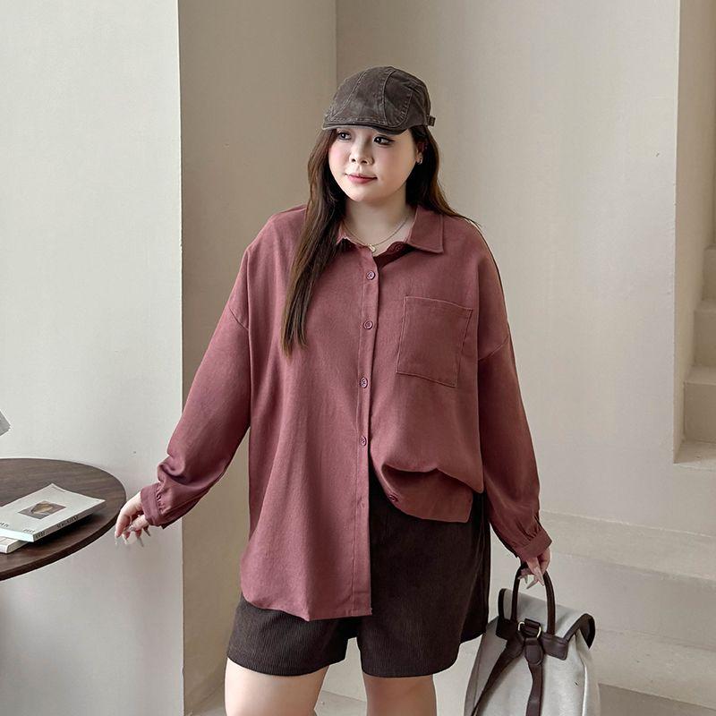 

Big Sale Plus Size Women s Clothing [Korean Style Street Shirt] Minimalist Loose Tummy Hiding Slimming Long Sleeves Mid Length Long Length Tops One-piece lotus root starch shirt 8xl
