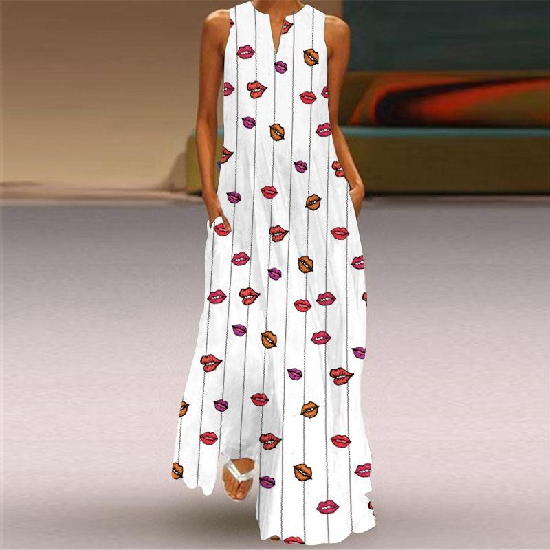 V-neck Dress Women's Fashion 3D Fashion Peacock Feather Print Loose Plus Size and Floor Skirt 2023 Sexy Beach Dress