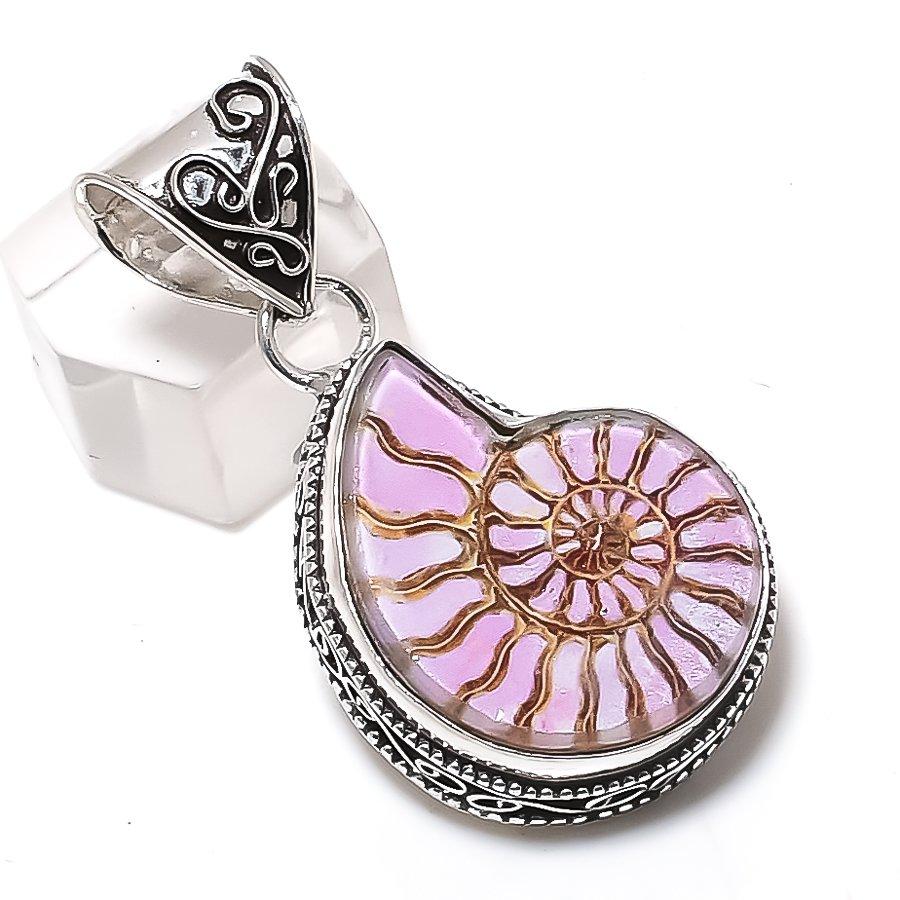 

Ископаемый аммонит Драгоценный камень 925 стерлинговое серебро Ювелирная подвеска 1,85