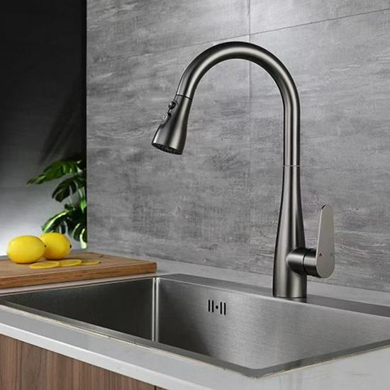 SUS304 Multi-Functional Kitchen Faucet with Pull-Out Sprayer and Three-Speed Water Flow for Single Sink Vegetable Washing Basin